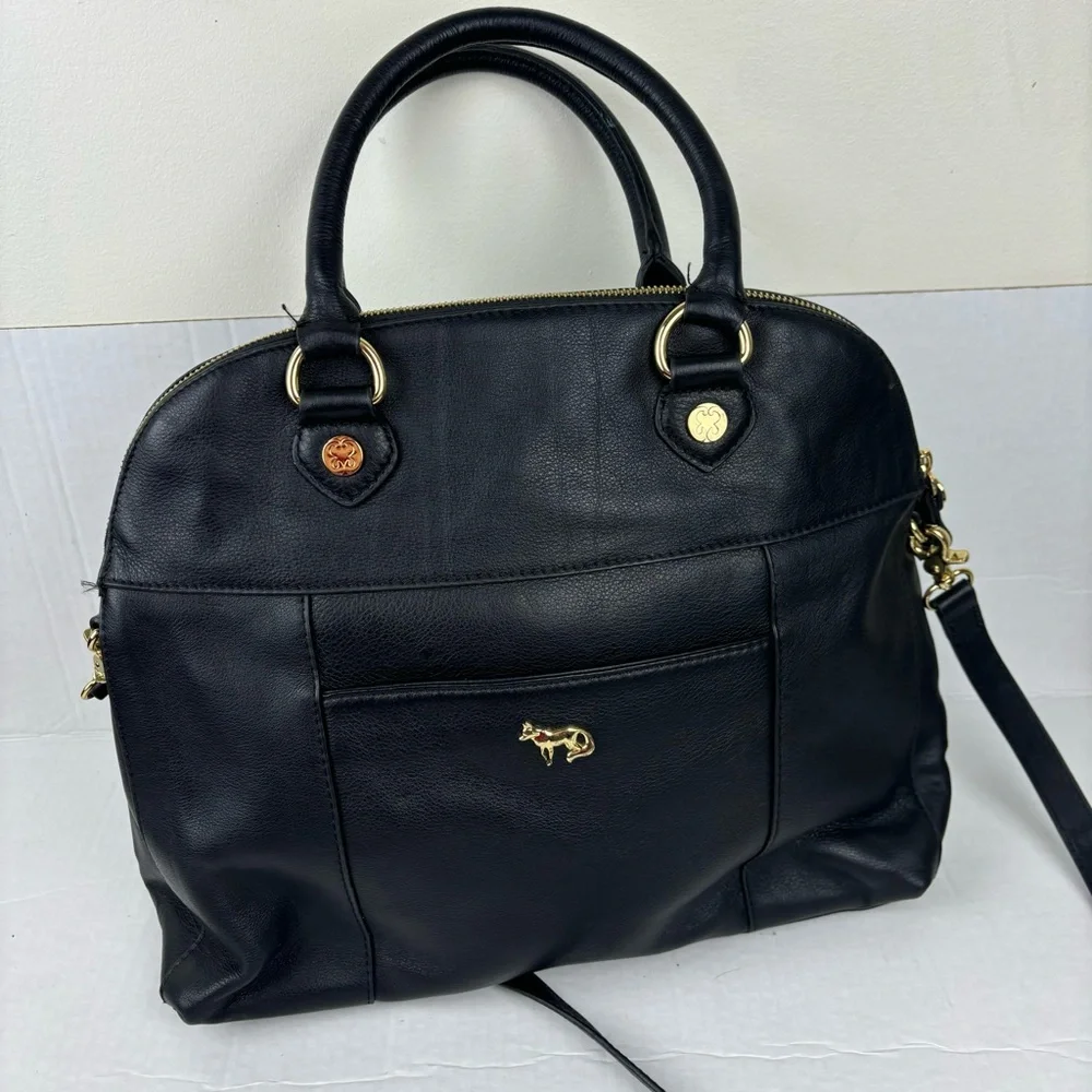 Emma Fox black leather bag/crossbody strap/cheetah animal print accent-EUC - Picture 2 of 15